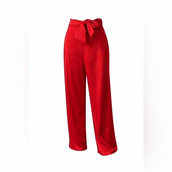 Express Red Satin Tie waist pants - Picture 2 of 7